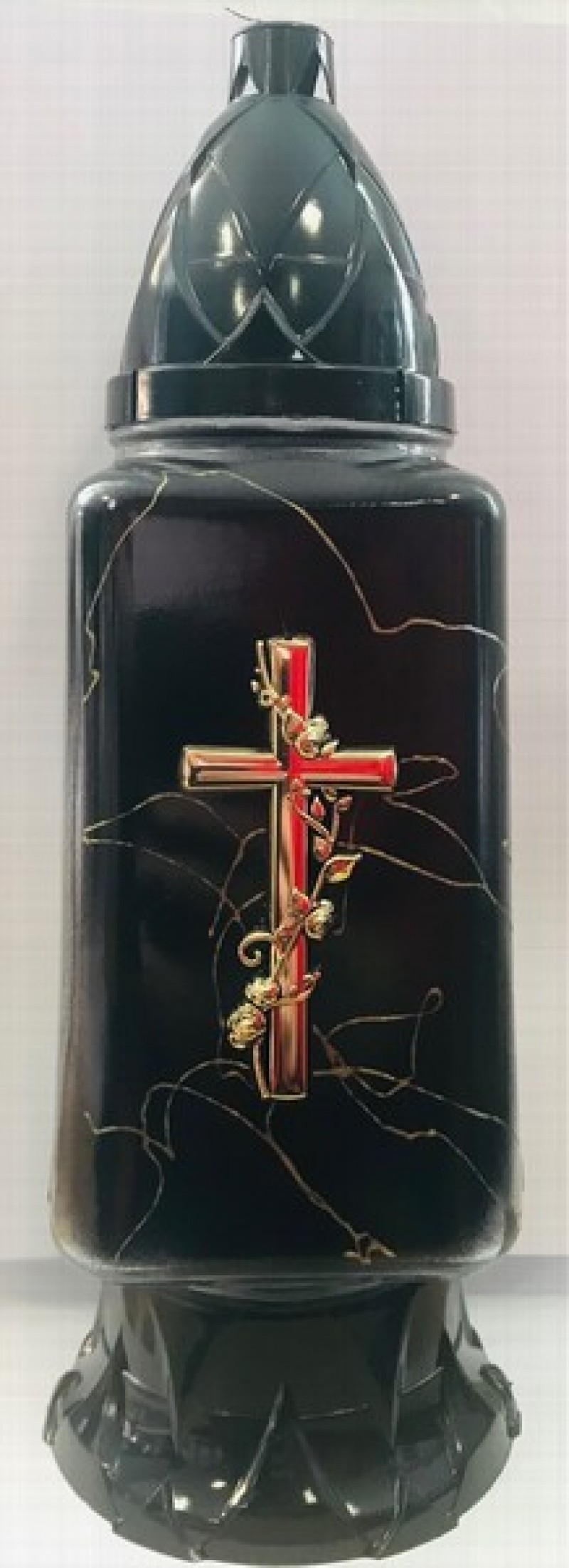 Svece kapu ar vāciņu stikla melna Krusts (28h) 1/6 