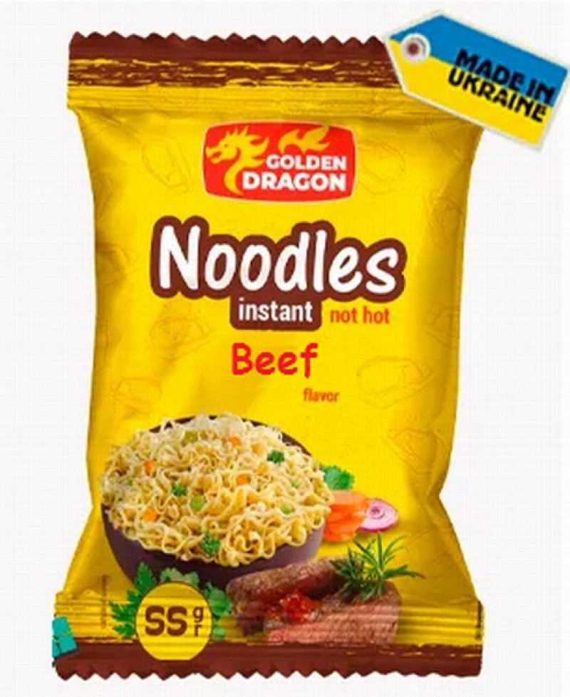 Nūdeles Golden Dragon ātri pagatavojamās ar liellopu garšu 55g 1/60 (25.12.26) Ukraina