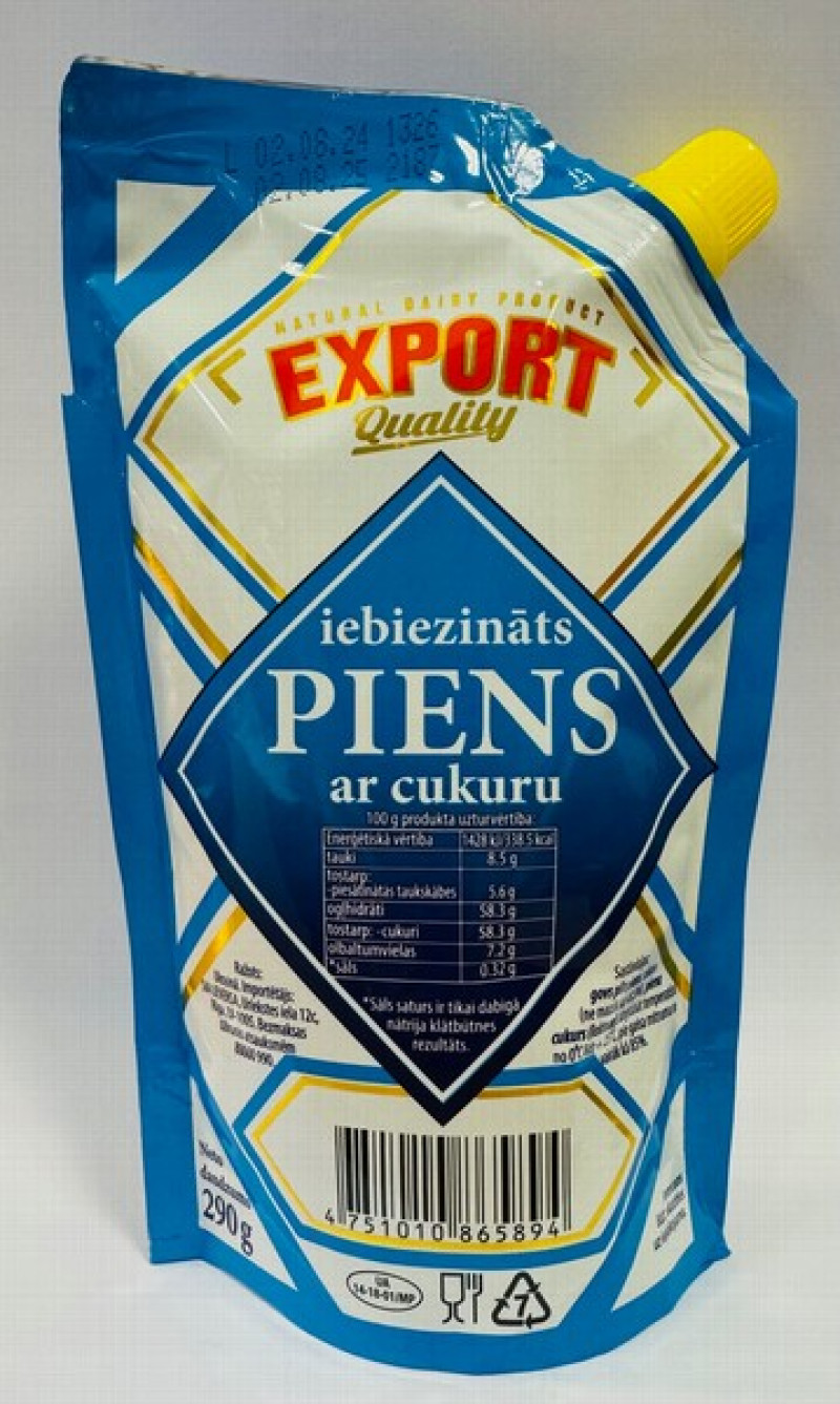 Iebiezināts piens Export ar cukuru STĀVPAKA 290g (20.08.2026) Ukraina