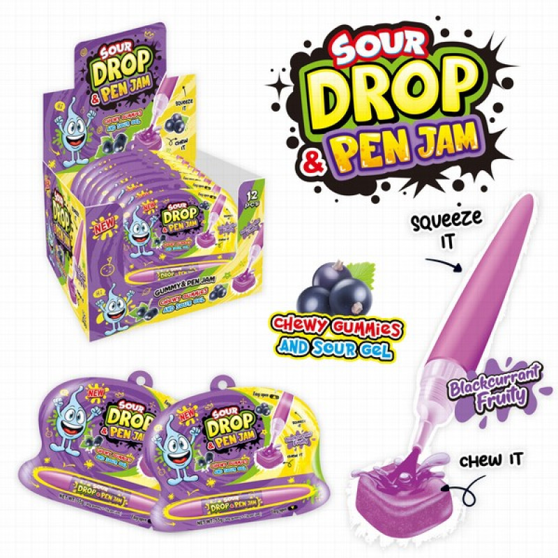 Karamele šķidrā Sour Drop Pen Jam Blackcurrant 55g*12gb (19.10.2026)  Ķīna