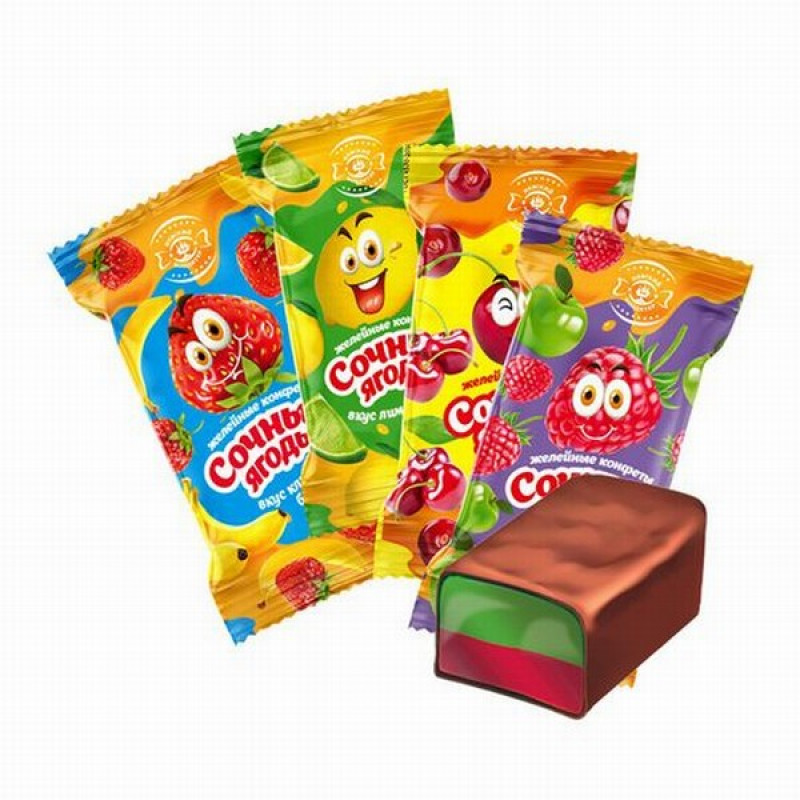 Šokolādes želejkonfektes Sulīgas ogas 1kg Ņevskij (22.06.26) Krievija