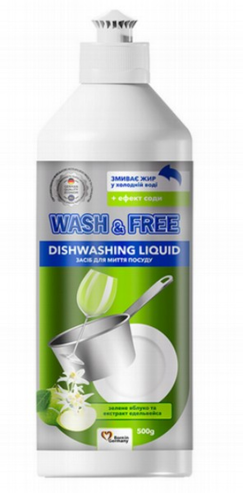 Trauku mazgāšanas līdzeklis Wash&Free ābolu 500g (17.09.2026) Vācija