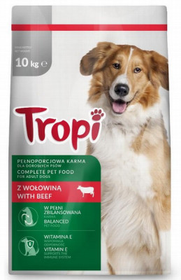 Suņu sausā barība TROPI ar liellopu gaļu 10kg (06.2025) 