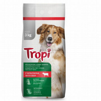 Suņu sausā barība TROPI ar liellopu gaļu 3kg (08.2025) 