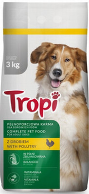 Suņu sausā barība TROPI ar vistas gaļu 3kg (09.2025) 
