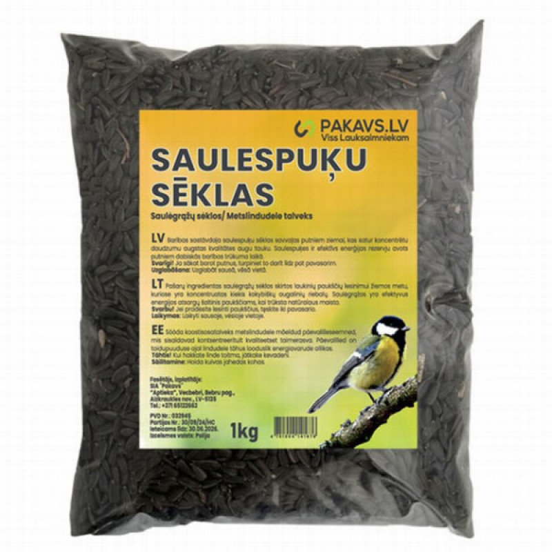Saulespuķu sēklas melnas putniem mazās 1kg 1/20 (05.07.2027) Polija
