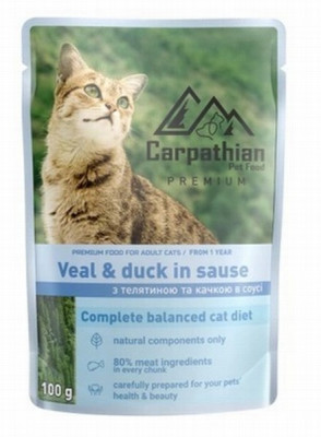 Kaķu konservi Carpathian Pet food ar teļa un pīles gaļu 100g 1/24 (10.06.2026) Ukraina
