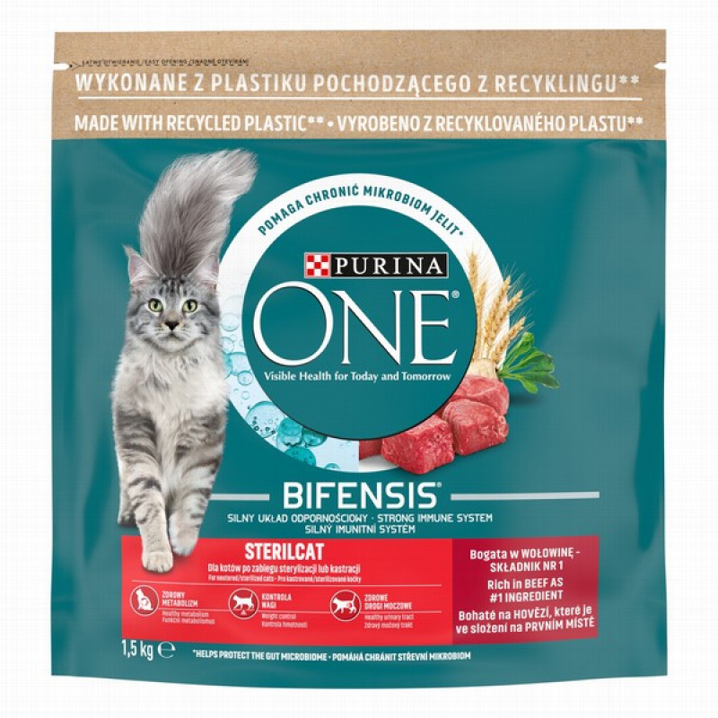 Kaķu sausā barība One liellops sterilizētiem 1.5kg (31.07.2027) Itālija