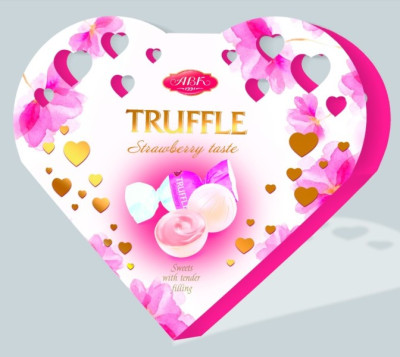Konfekšu kaste Truffle AVK Sirds ar zemeņu garšu 100g Ukraina(14.02.26)