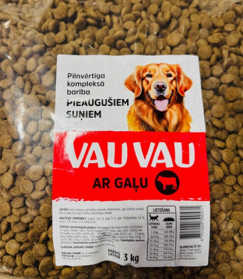 Suņu sausā barība VAU VAU ar gaļu 3kg 1/4 (03.03.2026) Latvija