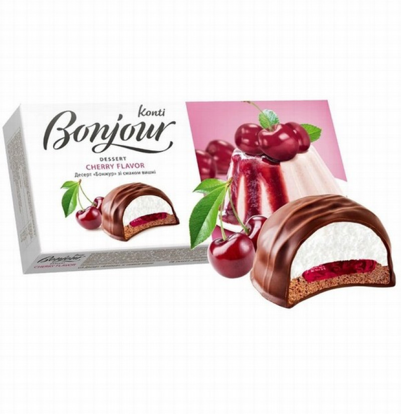 Zefīru deserts Bonjour ar ķiršu un saldo krēmu garšu 232g (10.06.26) Ukraina
