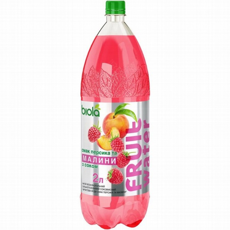 Limonāde Biola ar persiku un aveņu garšu 2L DEPOZĪTS 0.10eur 1/6 (19.12.27) Ukraina