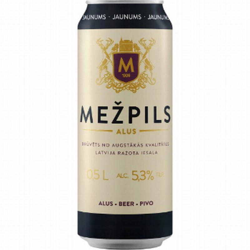 Alus Aldara Mežpils gaišais 5.3% 0.5L CAN DEPOZĪTA maks 0.10 eiro 1/6(25.03.26)