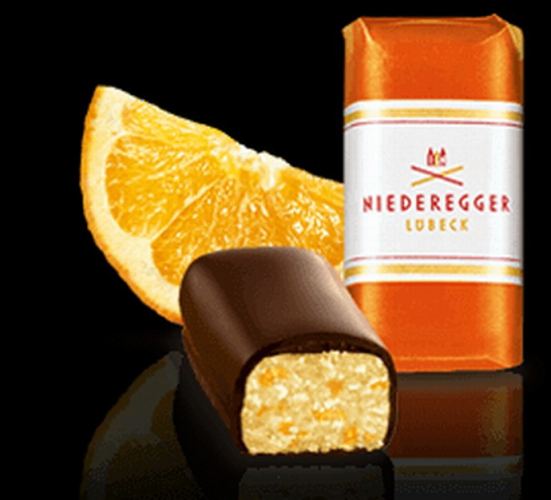 Šokolādes konfektes Marcipāns Orange 1/10kg (gab 12.5g) (31.08.26)