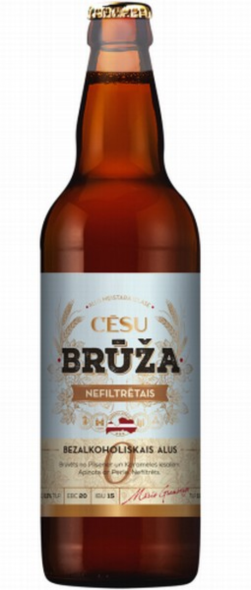 Alus BEZALKOHOLISKAIS Cēsu Brūža nefiltrētais  0% 0.5L (28.07.26)Latvija DEPOZĪTA maksa 0.10 eiro