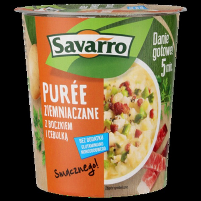 Kartupeļu biezputra ar bekonu un dārzeņiem traukā 51g Savarro 1/12 (11.02.2027) Polija