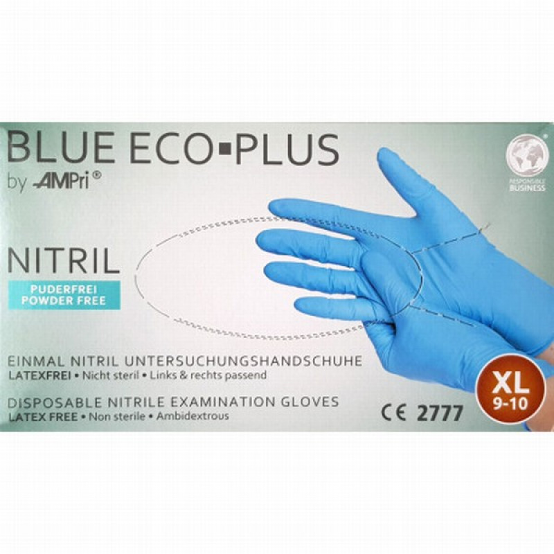 Cimdi Nitrila XL izmērs bez pūdera 100gb Blue Eco Plus (50038xl)