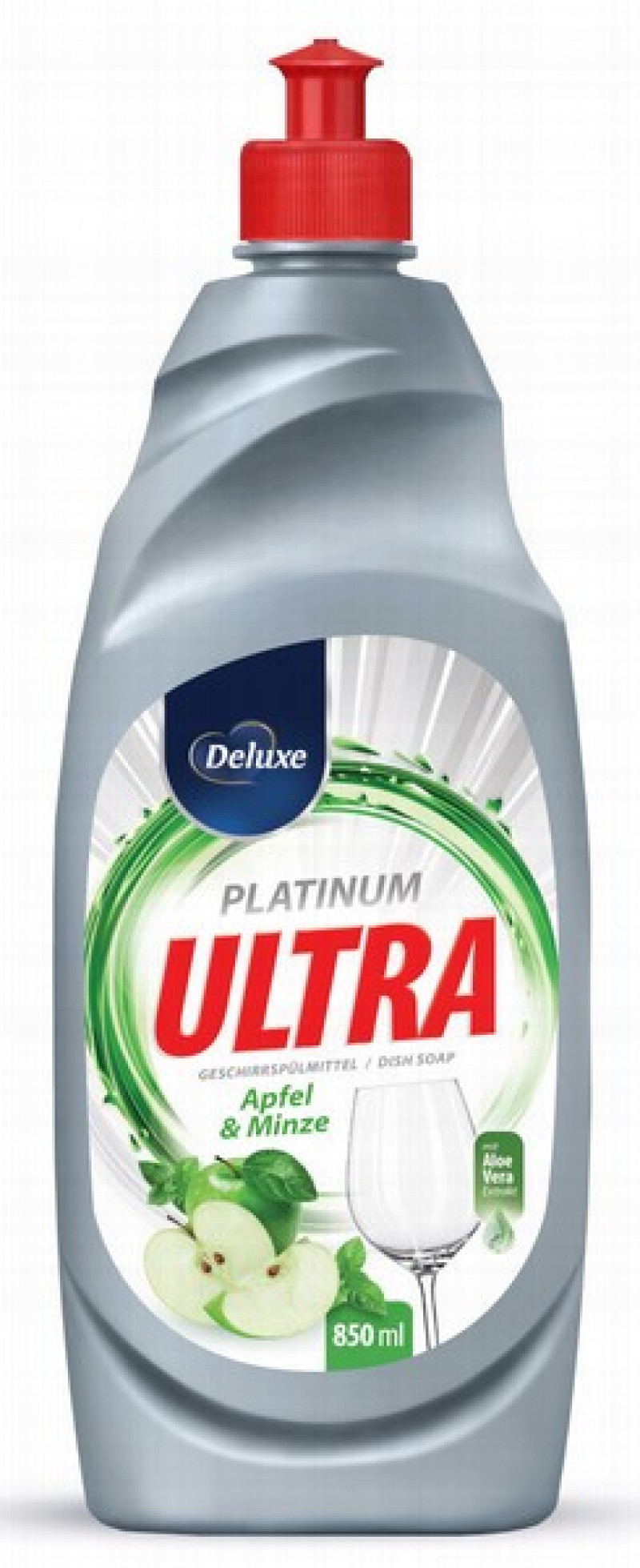 Trauku mazgāšanas līdzeklis Deluxe Ulta platinum ar ābolu un piparmētu smaržu 850ml(02.04.28)ES