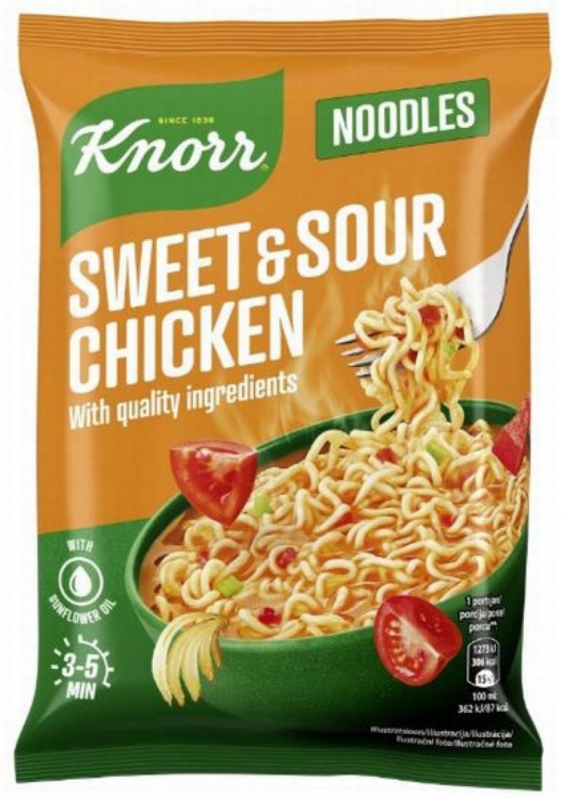 KNORR Ramen nūdeles ar vistu saldskābajā mērcē 65g Polija(10.26)