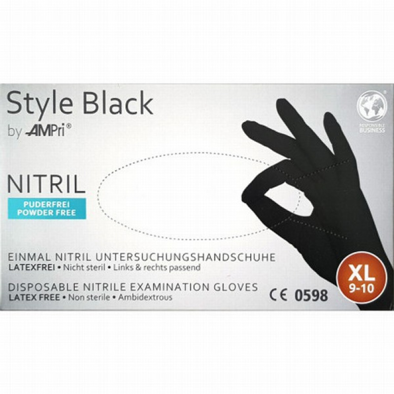 Cimdi Nitrila S izmērs bez pūdera 100gb 0.35kg Style Black (500384SBP-AM)