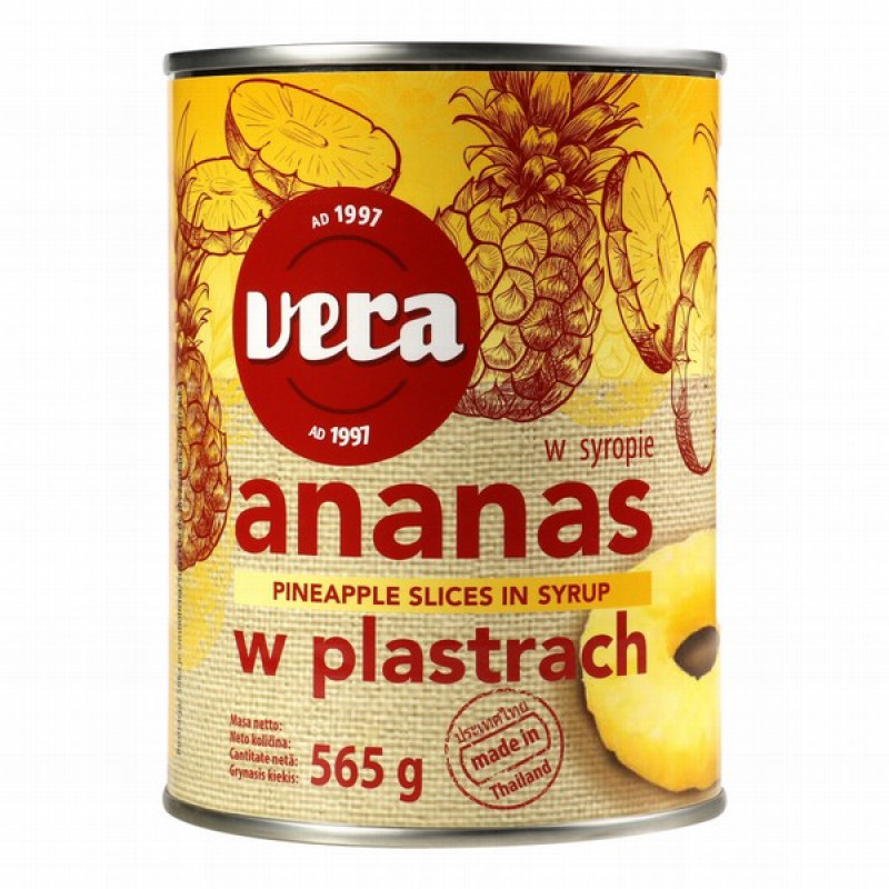 Ananāsu šķēlītes Vera vieglā sīrupā 565g 1/24  (27.04.26)Tailande