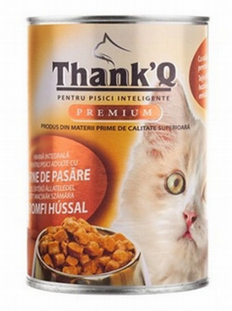 Kaķu konservu ThankQ Premium ar mājputnu gaļu 415g (06.08.27)