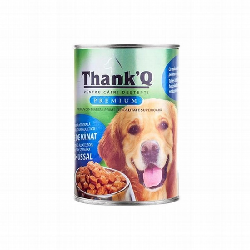 Suņu konservi ThankQ Premium ar medījumu 1.240kg 1/12(28.06.27)
