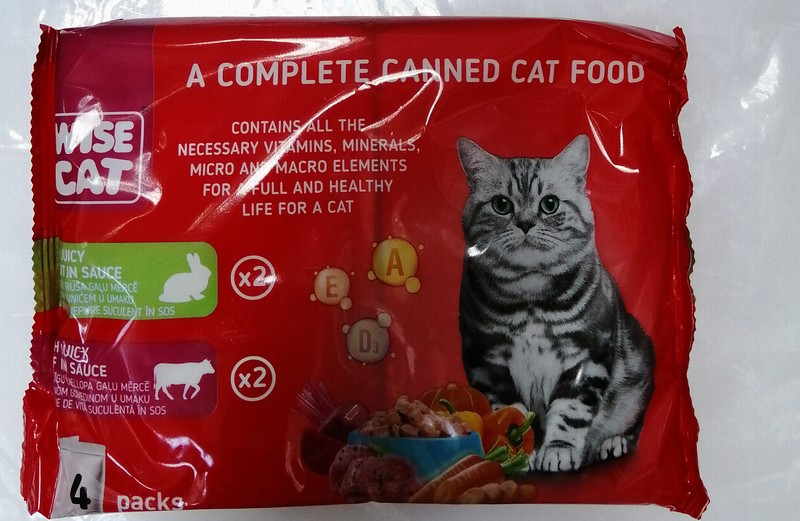 Kaķu konservi Wise Cat ar truša un liellopa gaļu maigā mērcē 4x100g  (14.07.27) Ukraina