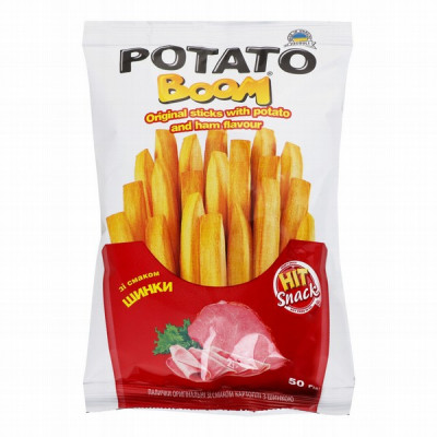 Čipsi Potato Boom ar kartupeļu un šķiņķa garšu 50g 1/30 Ukraina(12.06.26)