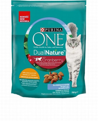 Kaķu sausā barība One Dual Nature ar vistu un dzērvenēm 750g (31.01.26)  Itālija 
