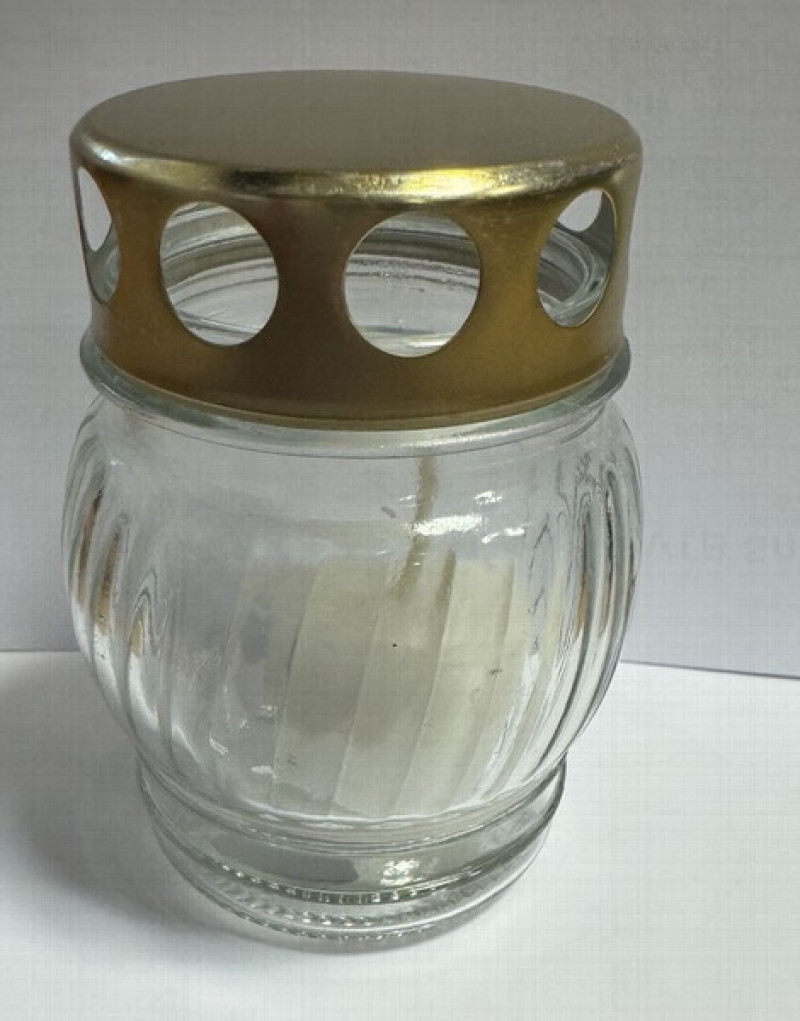 Sveces kapu stikla ar vāciņu balta 9cm(8h) 17cm 1/20 ES