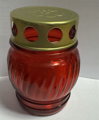 Sveces kapu stikla ar vāciņu sarkana 9cm(8h) 17cm 1/20 ES