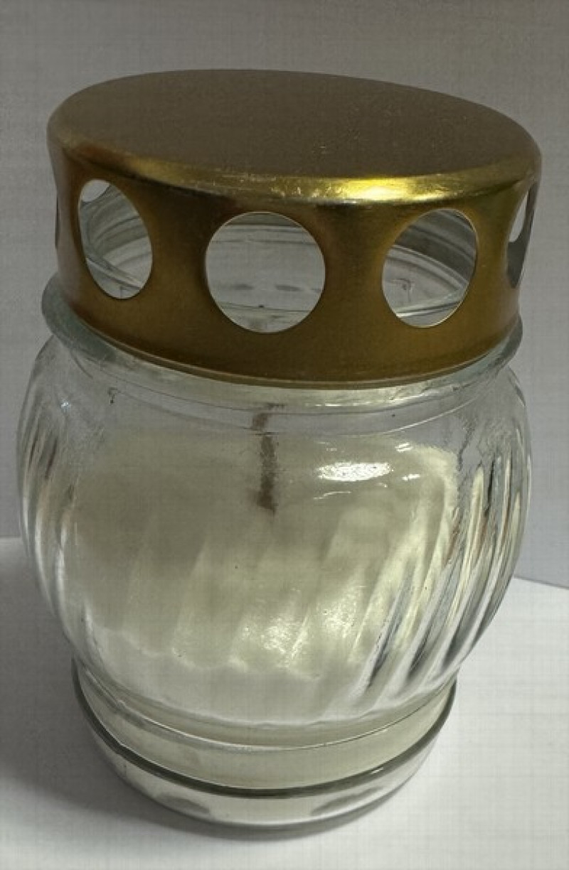 Sveces kapu stikla ar vāciņu balta 9cm(20h) 17cm 1/20 ES