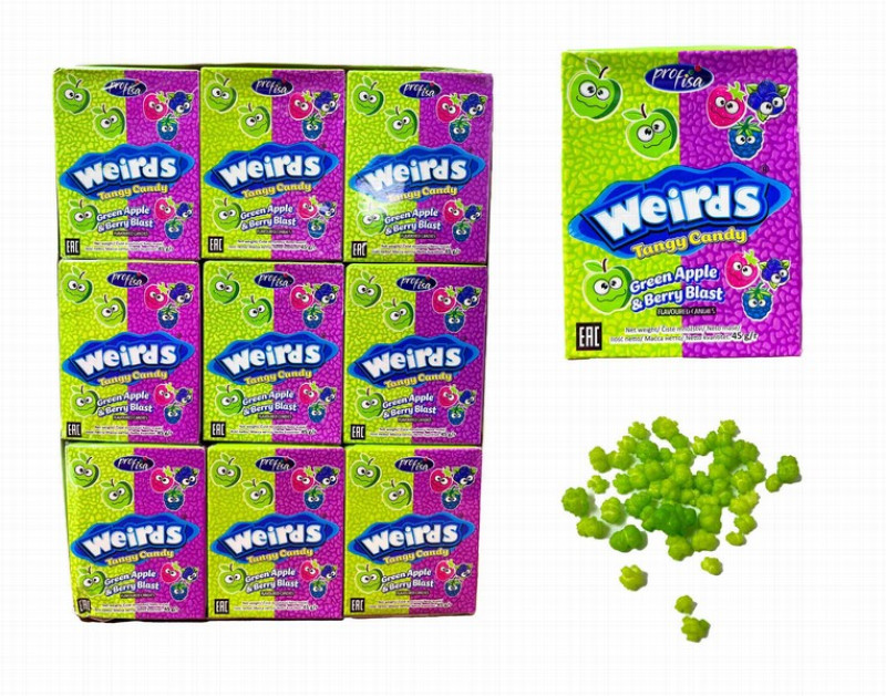 Dražejas Weirds  Green apple berry blast 45g*36gb (24.06.26)Ķīna