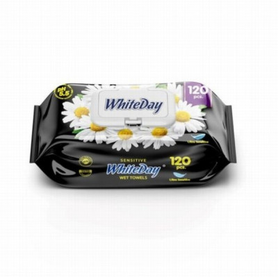 White Day Mitrās salvetes Sensetīv Kumelīte 120gab (04.12.28.)1/24