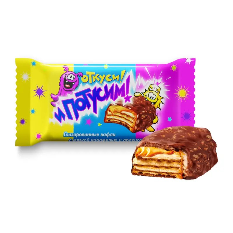 Vafeļu konfektes šokolādē ar mīksto karameli zemesriekstiem Potusim 1kg (1/3) (15.01.27) Krievija