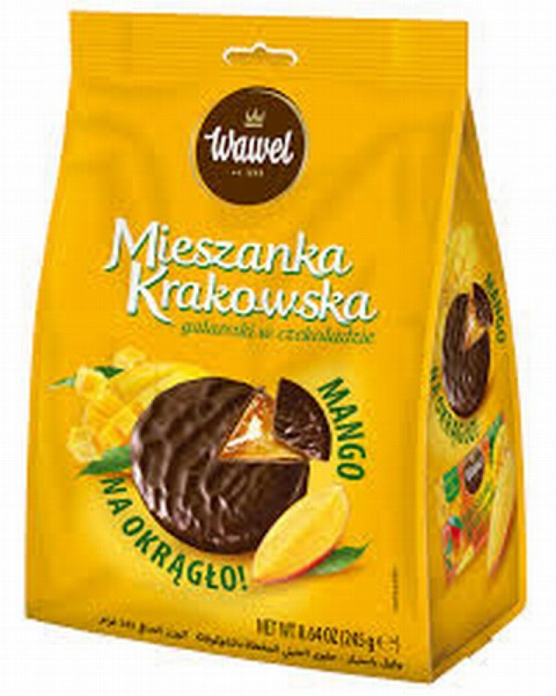 Želejas konfektes WAWEL ar aveņu pildījumu ar šokolādi 165g (12.2026) Polija