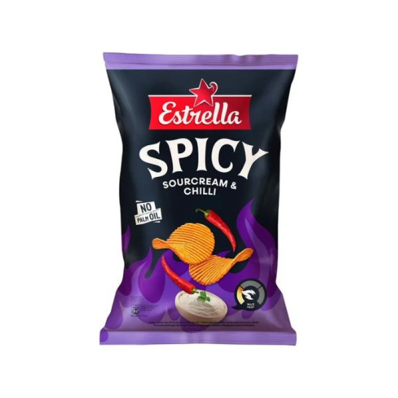 Kartupeļu čipsi Estrella ar skābo krējumu un čili 115g 1/20 (25.08.26) Zviedrija