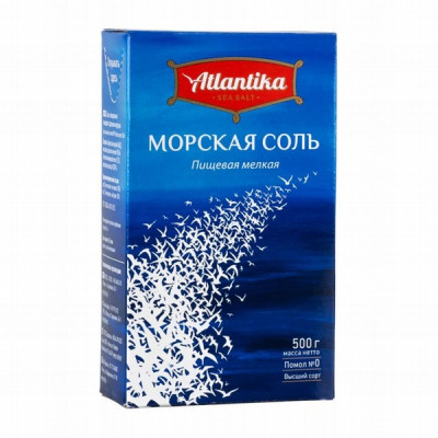 Smalkais galda jūras sāls "Atlantika" 500g 1/9 Krievija