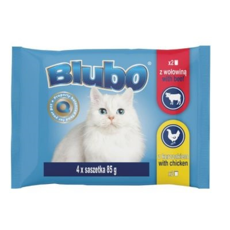 Konservi kaķiem Blubo ar vistu un liellopu 340g (4x85g) 1/9 (24.02.29) Polija