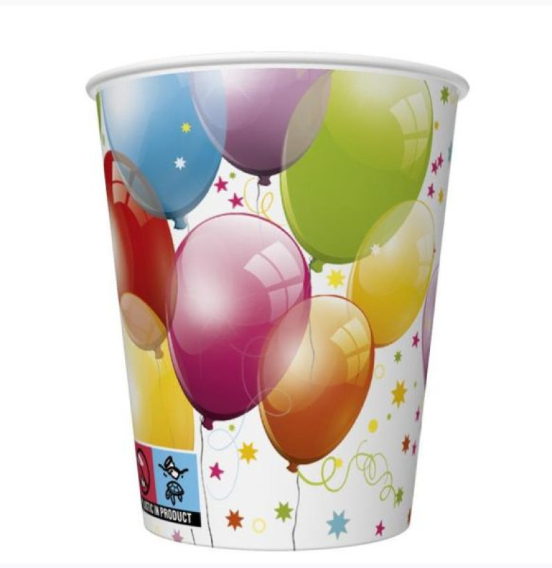 Papīra glāzes ar balonu attēliem 250ml 8gab 1/12