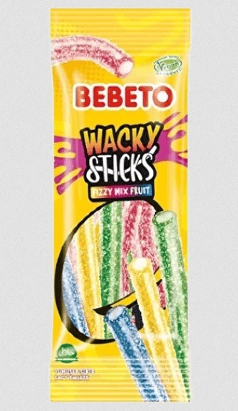 Želejkonfektes Bebeto Wacky Sticks ar skābu augļu garšu 75g (31.05.27) Turcija  