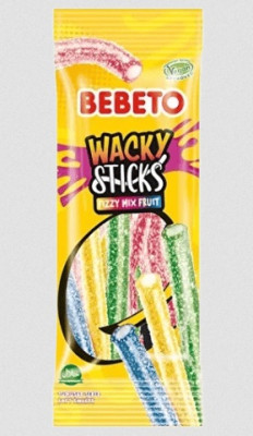 Želejkonfektes Bebeto Wacky Sticks ar skābu augļu garšu 75g (31.05.27) Turcija  