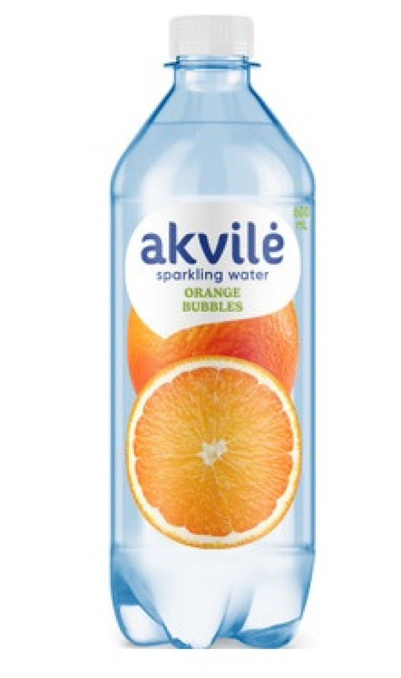 Viegli gāzēts ūdens ar apelsīnu aromātu Akvile 0.6L DEPOZĪTS 0.10eur 1/12 (23.10.27) Lietuva