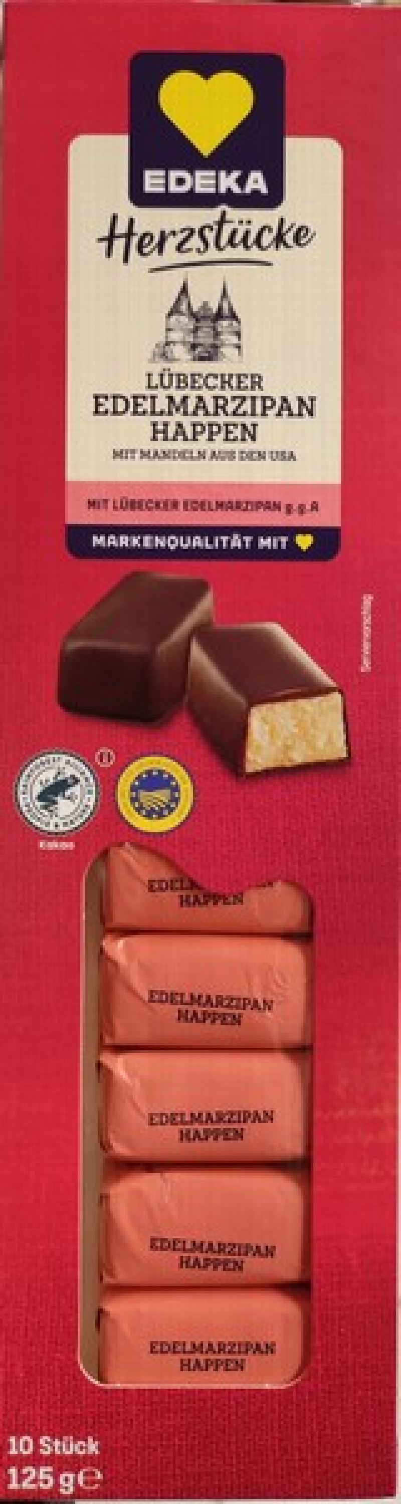 Konfekšu kaste Lubecker marcipāns Edeka 125g  (31.10.26) Vācija
