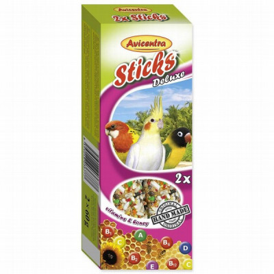 Putnu kociņi lielajiem papagaiļijem ar vitāminu un medu 2*60g (20.08.27)