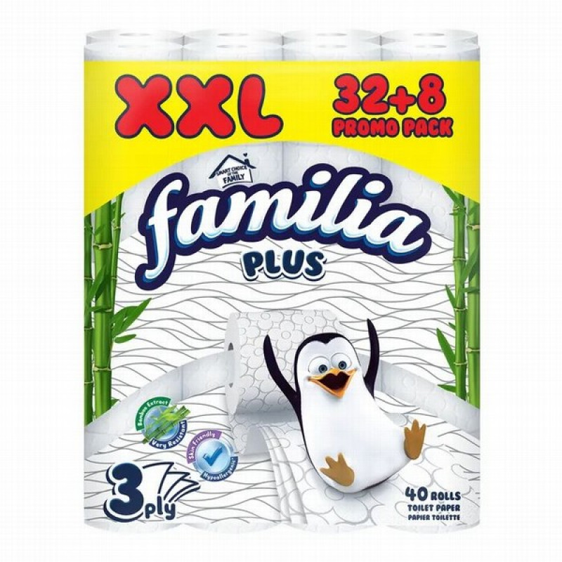 Tualetes papīrs Family Bamboo 3 kārt. (32+8) gab  (0.28EUR/rull.)