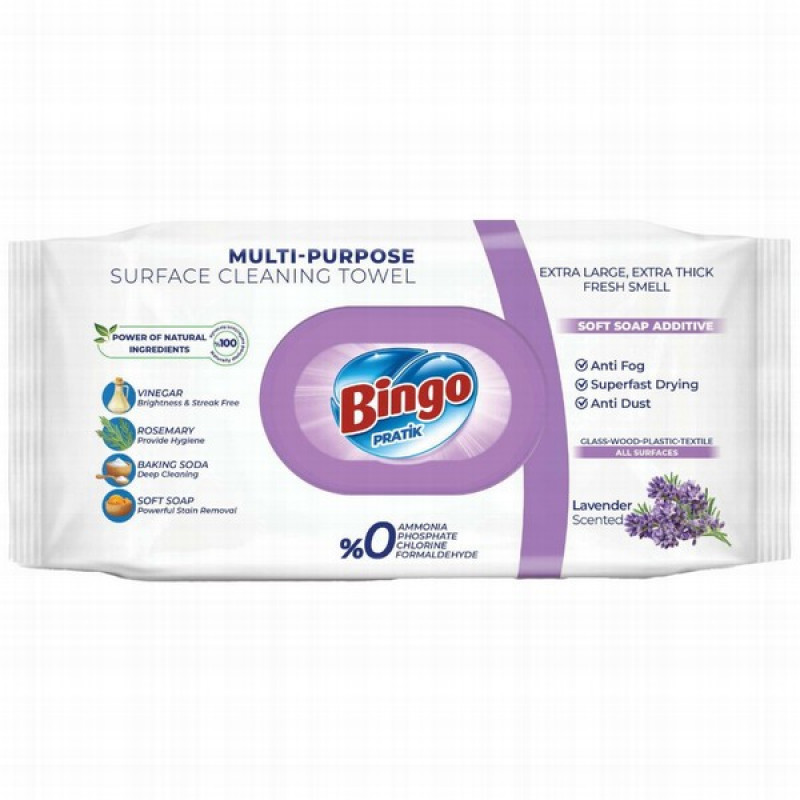 Mitrās salvetes BINGO White Soap Lavanda, 96 gab.