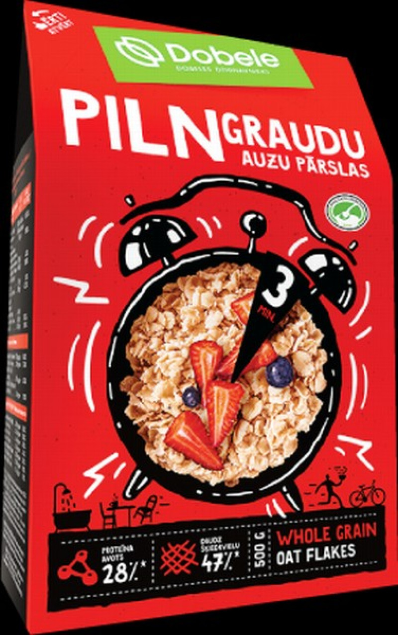 Auzu pārslas pilngraudu kartonā 500g Dobele 1/10 (20.01.2027) Latvija