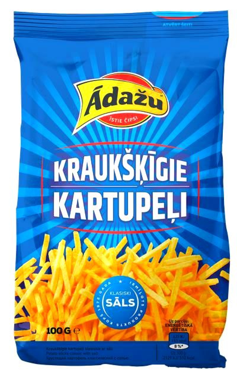 Čipsi Ādažu Kraukšķīgie kartupeļi sāļie 100g 1/28 (30.03.26) Latvija